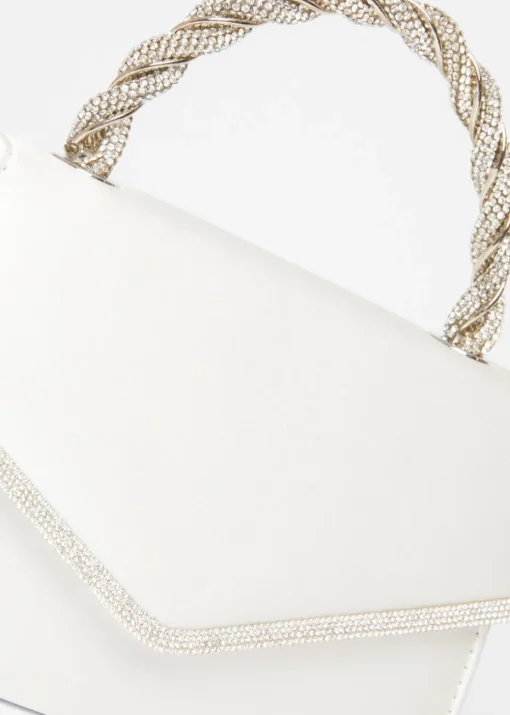 Quiz White Diamante Twist Handle Bag