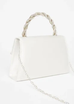Quiz White Diamante Twist Handle Bag