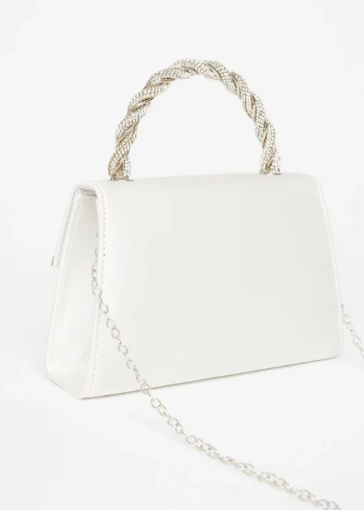 Quiz White Diamante Twist Handle Bag