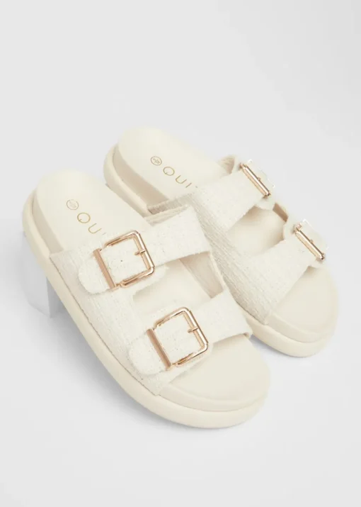 Quiz White Double Buckle Flat Sandals