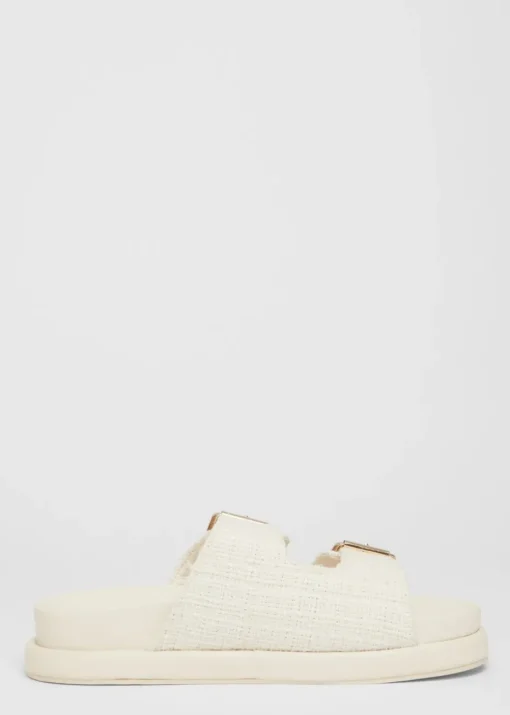 Quiz White Double Buckle Flat Sandals