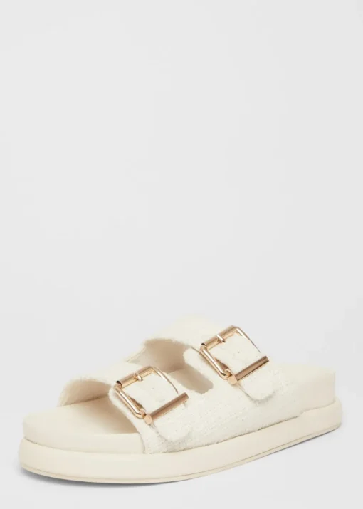 Quiz White Double Buckle Flat Sandals