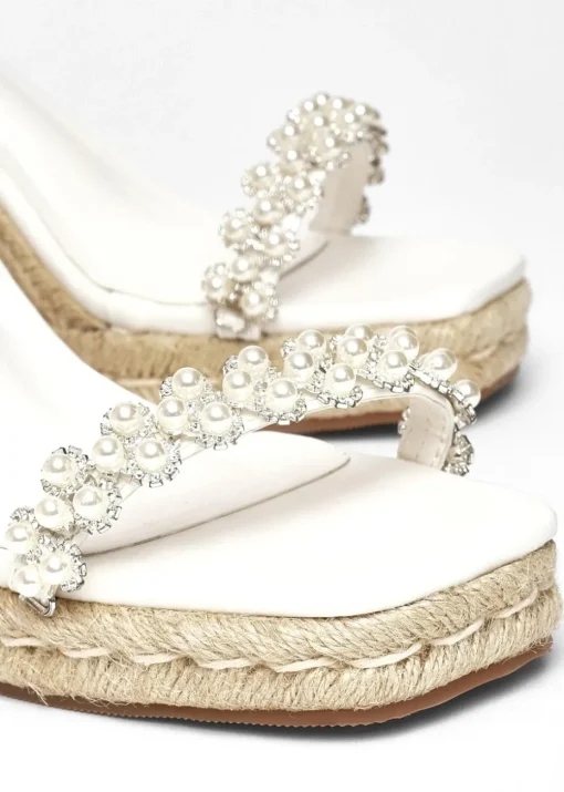 Quiz White Embellished High Wedges