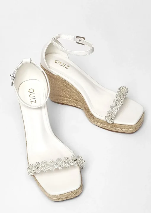 Quiz White Embellished High Wedges