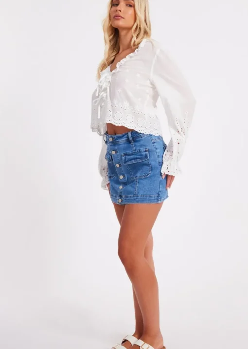 Quiz White Embroidered Blouse