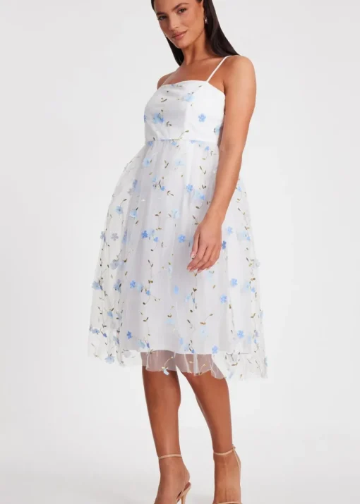Quiz White Embroidered Floral Midi Dress