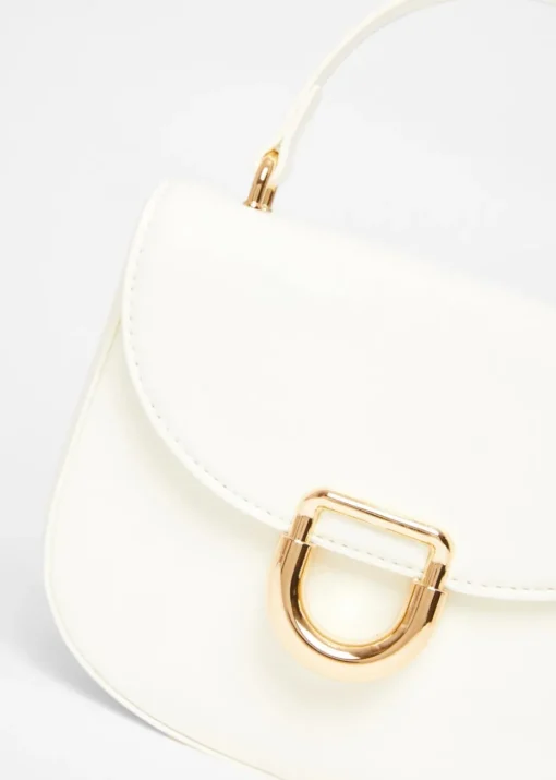 Quiz White Faux Leather Top Handle Bag