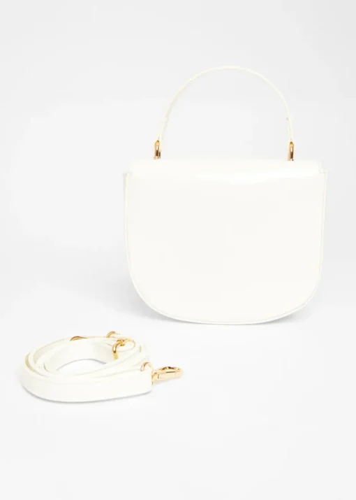 Quiz White Faux Leather Top Handle Bag