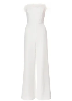 Quiz White Feather Trim Jumpsuit