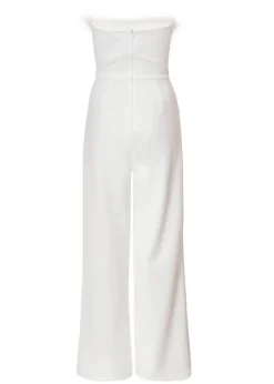 Quiz White Feather Trim Jumpsuit