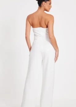 Quiz White Feather Trim Jumpsuit