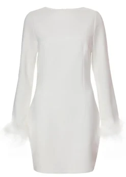 Quiz White Feather Trim Mini Dress