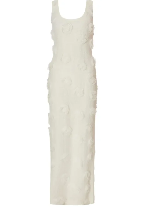Quiz White Knitted Floral Midaxi Dress