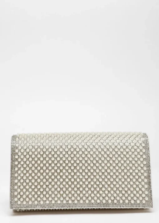 Quiz White Pearl Embellished Clutch Bag
