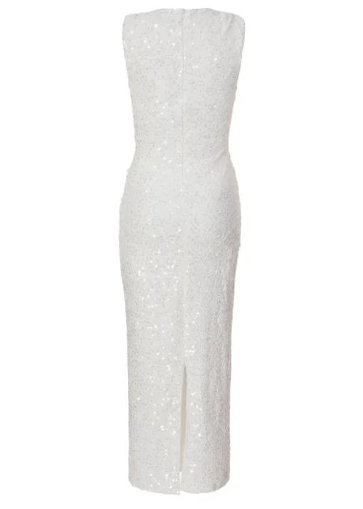 Quiz White Textured Sequin Midaxi Dress