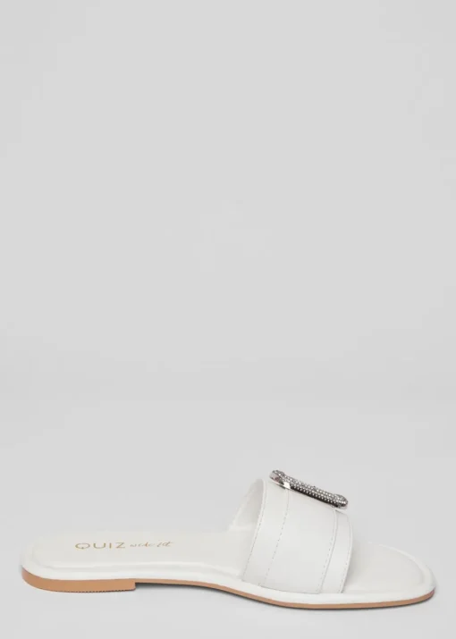 Quiz White Wide Fit Diamante Buckle Sandals
