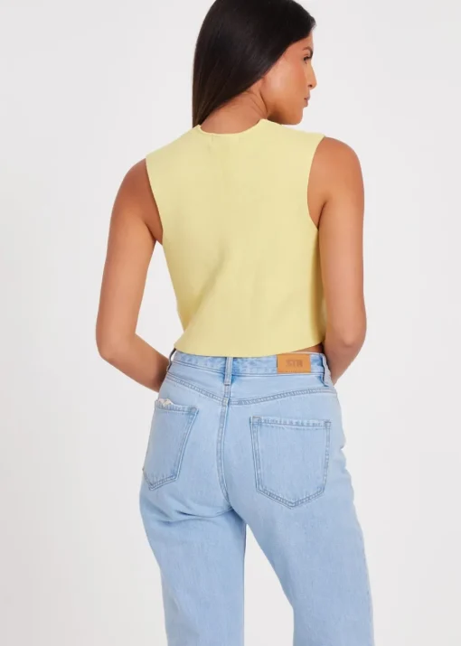 Quiz Yellow Knitted Button Front Waistcoat