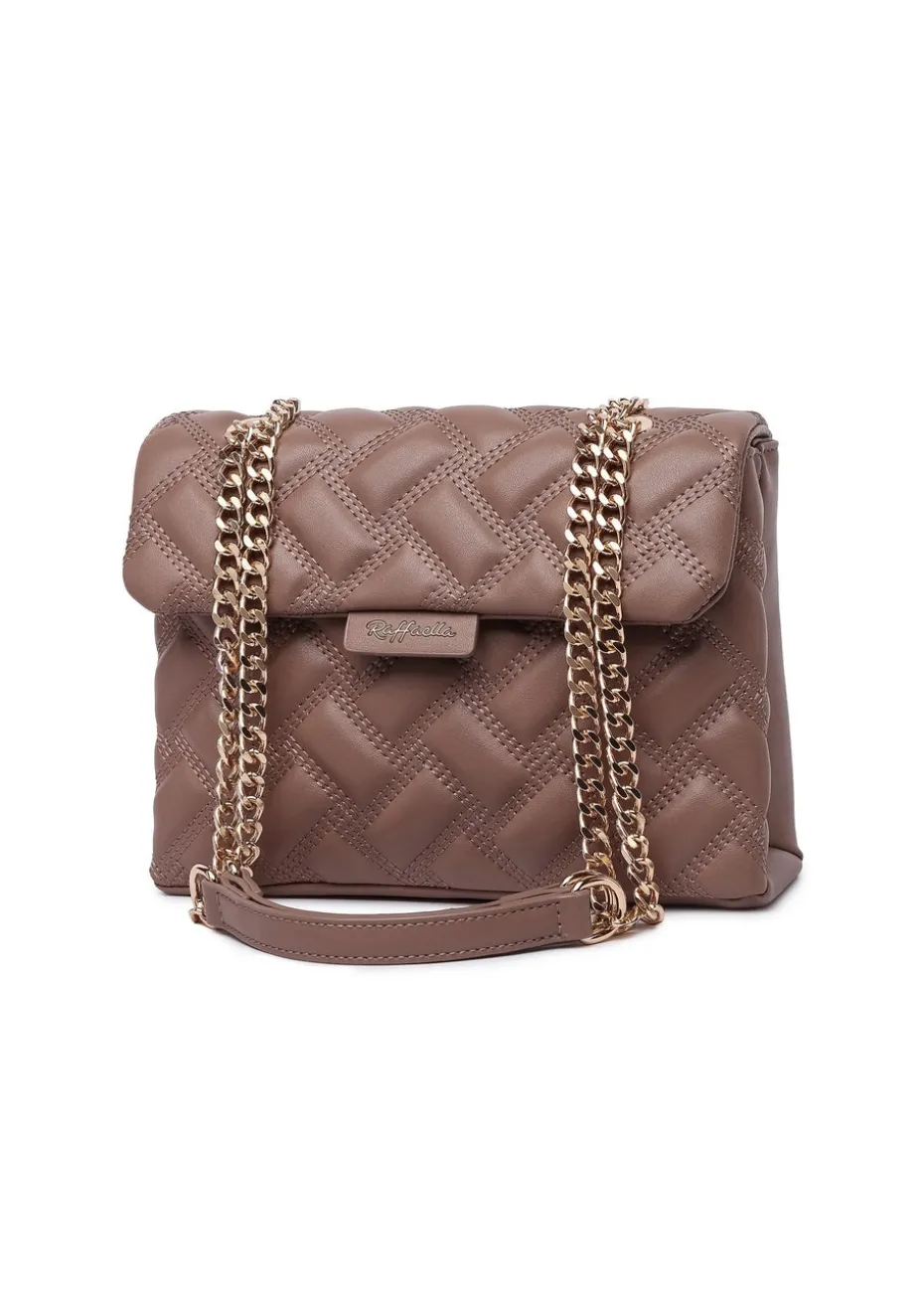 Raffaella Taupe Quilted Chain Shoulder Bag