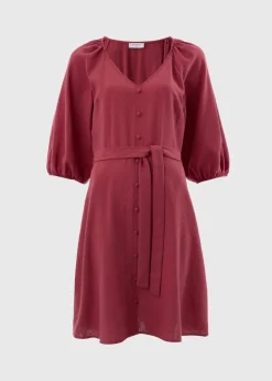 Raspberry Belted Mini Tea Dress
