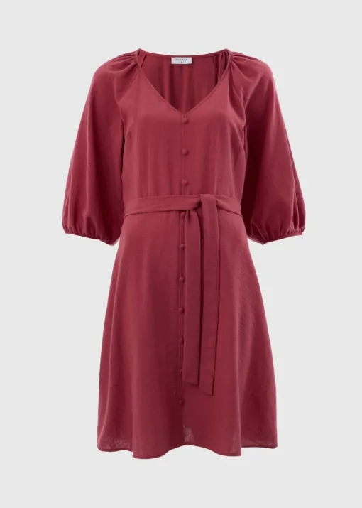 Raspberry Belted Mini Tea Dress