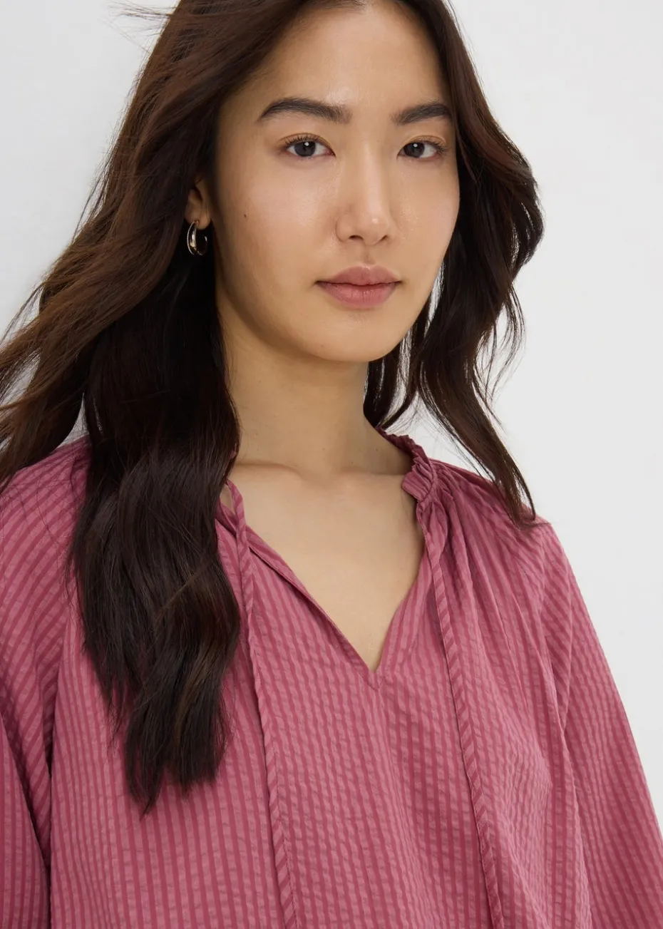 Raspberry Boho TexturedTie Neck Blouse