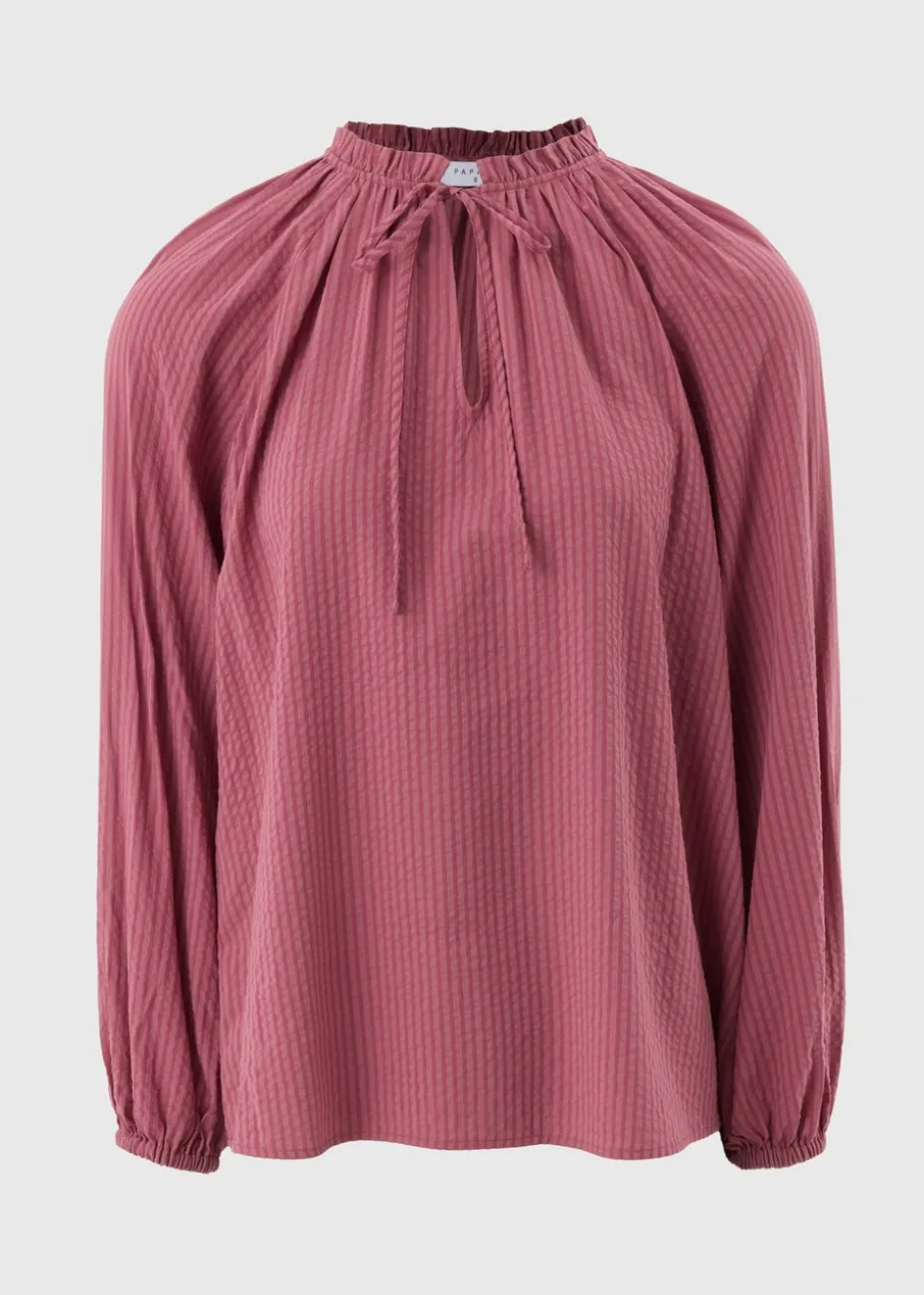 Raspberry Boho TexturedTie Neck Blouse