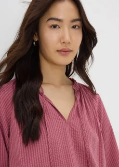 Raspberry Boho TexturedTie Neck Blouse