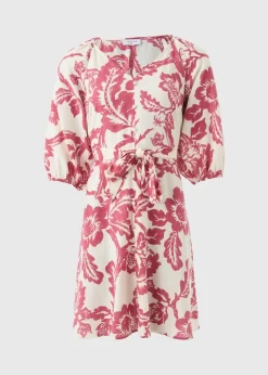 Raspberry Floral Belted Mini Tea Dress