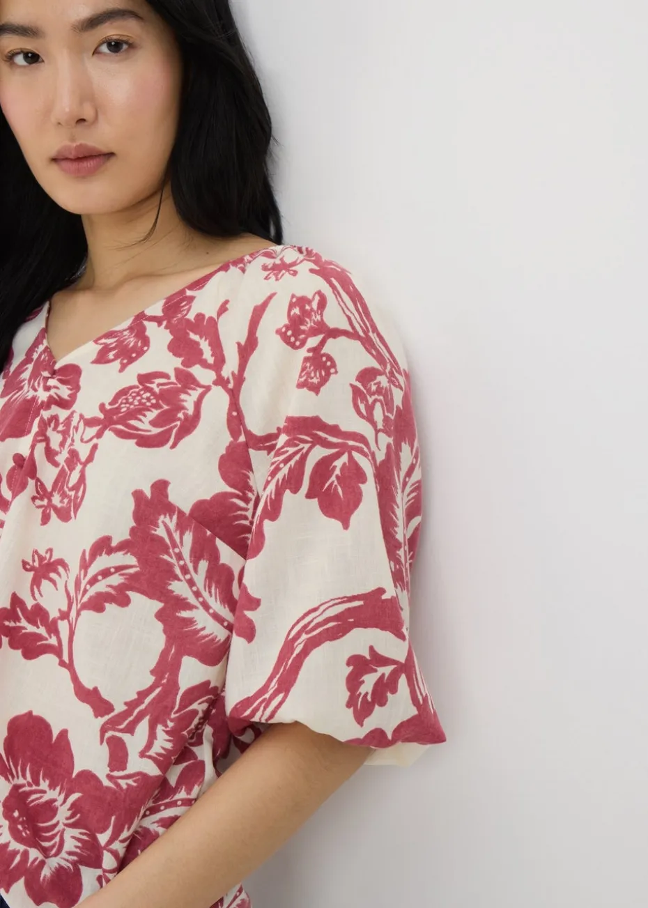 Raspberry Floral V-Neck Tea Top