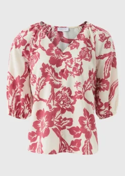 Raspberry Floral V-Neck Tea Top