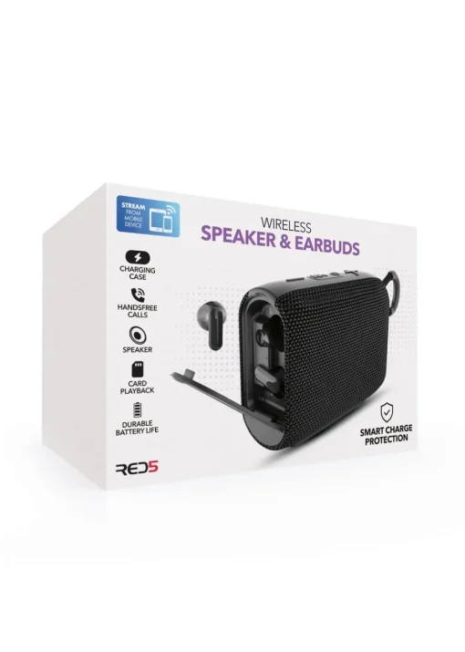 Red 5 Black Wireless Speaker and Earbuds