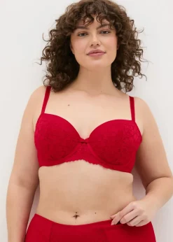Red DD+ Lace Padded Bra