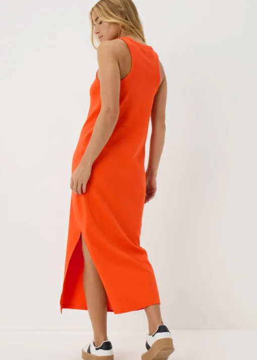 Red Racer Back Ribbed Midi Dress
