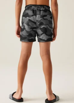 Regatta Grey Black Camo Kids Skander III Swim Shorts (3- 16 Yrs)