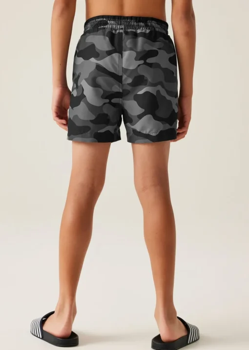 Regatta Grey Black Camo Kids Skander III Swim Shorts (3- 16 Yrs)