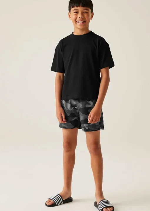 Regatta Grey Black Camo Kids Skander III Swim Shorts (3- 16 Yrs)