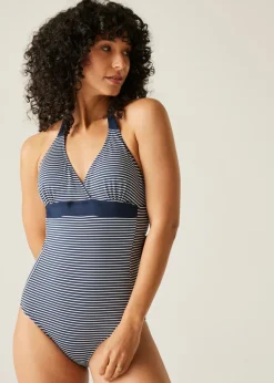 Regatta Navy Seeksucker Stripe Flavia II Swim Costume