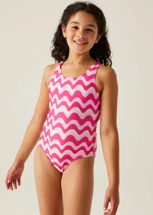 Regatta Pop Wavy Stripe Kids Katrisse Swimsuit (3- 16 Yrs)