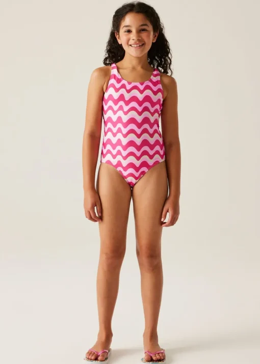 Regatta Pop Wavy Stripe Kids Katrisse Swimsuit (3- 16 Yrs)