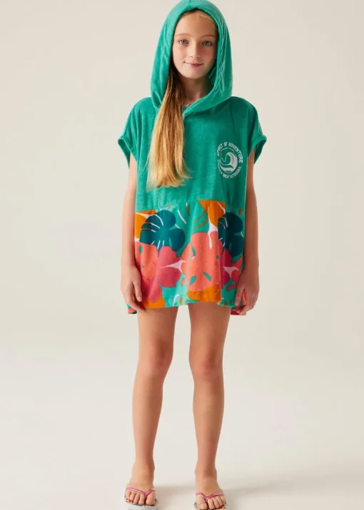 Regatta Turquoise Tropical Leaf Kids Towel II Robe (3- 13 Yrs)