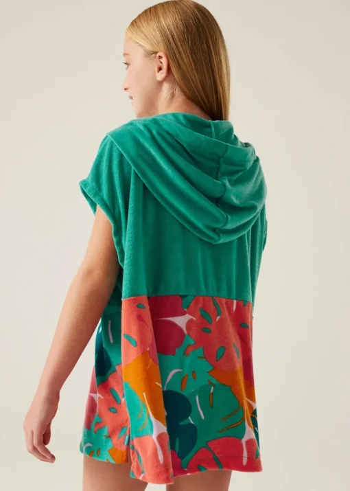 Regatta Turquoise Tropical Leaf Kids Towel II Robe (3- 13 Yrs)