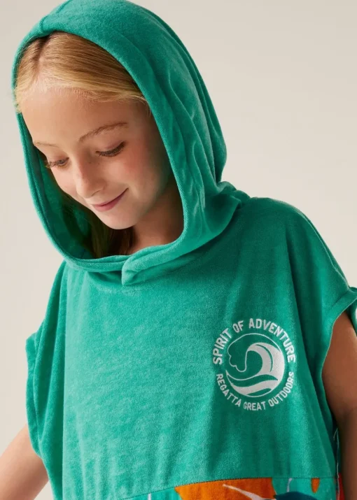 Regatta Turquoise Tropical Leaf Kids Towel II Robe (3- 13 Yrs)