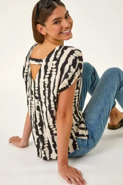 Roman Black Abstract Print Top