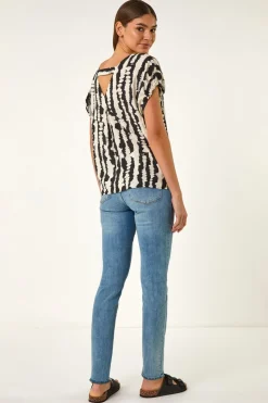 Roman Black Abstract Print Top