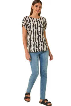 Roman Black Abstract Print Top