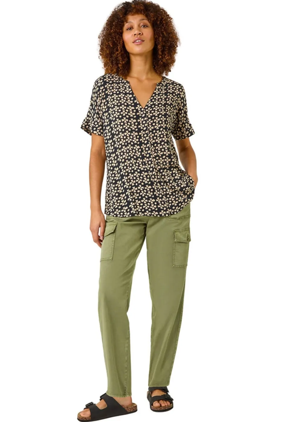 Roman Black Abstract Print V-Neck Tunic Top