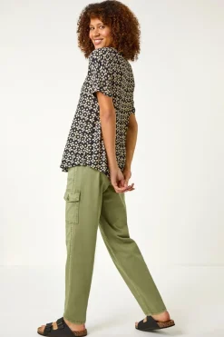 Roman Black Abstract Print V-Neck Tunic Top