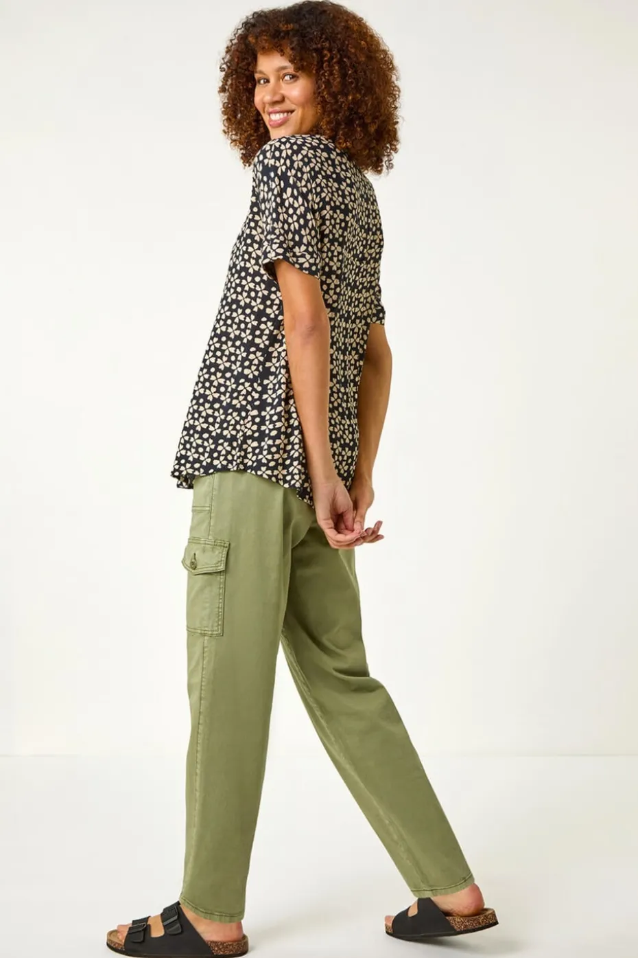 Roman Black Abstract Print V-Neck Tunic Top