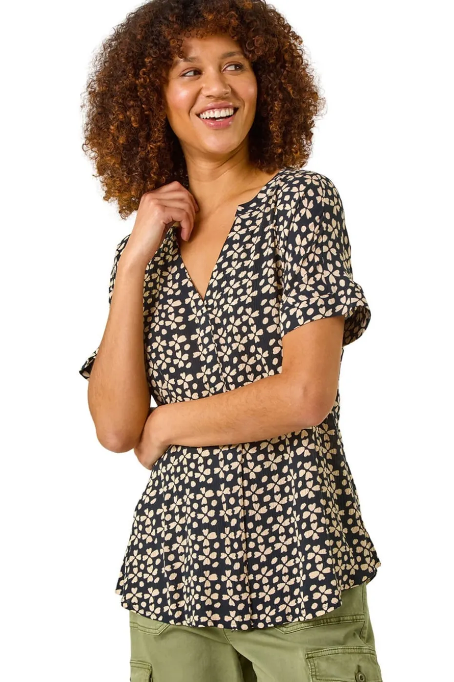 Roman Black Abstract Print V-Neck Tunic Top