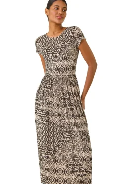Roman Black Abstract Print Midi Dress